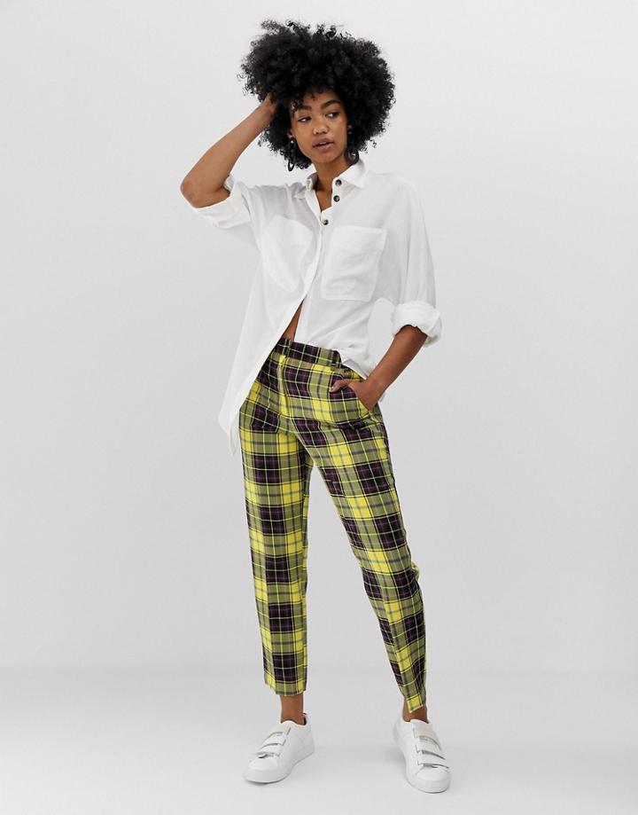 Asos Design Ultimate Yellow Check Ankle Grazer Pants-multi