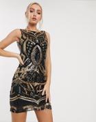 Goddiva Embellished Mini Dress In Black And Gold