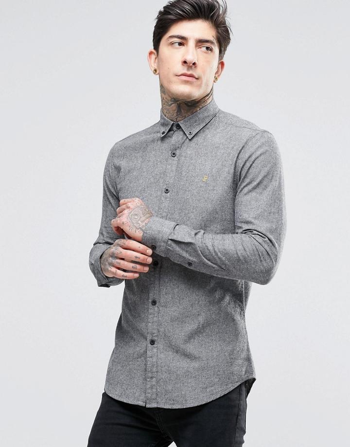 Farah Oxford Shirt With Black Weft In Slim Fit Gravel - Gravel