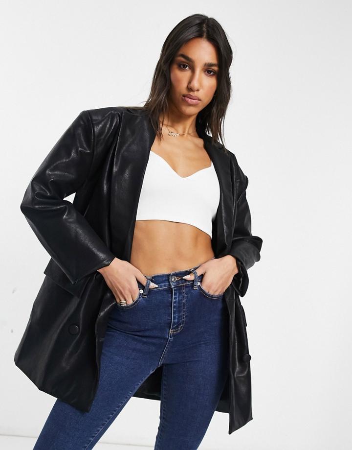 Unique21 Leather-look Oversized Blazer-black