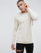 Asos Muscle Fit T-shirt With Long Sleeves - Beige