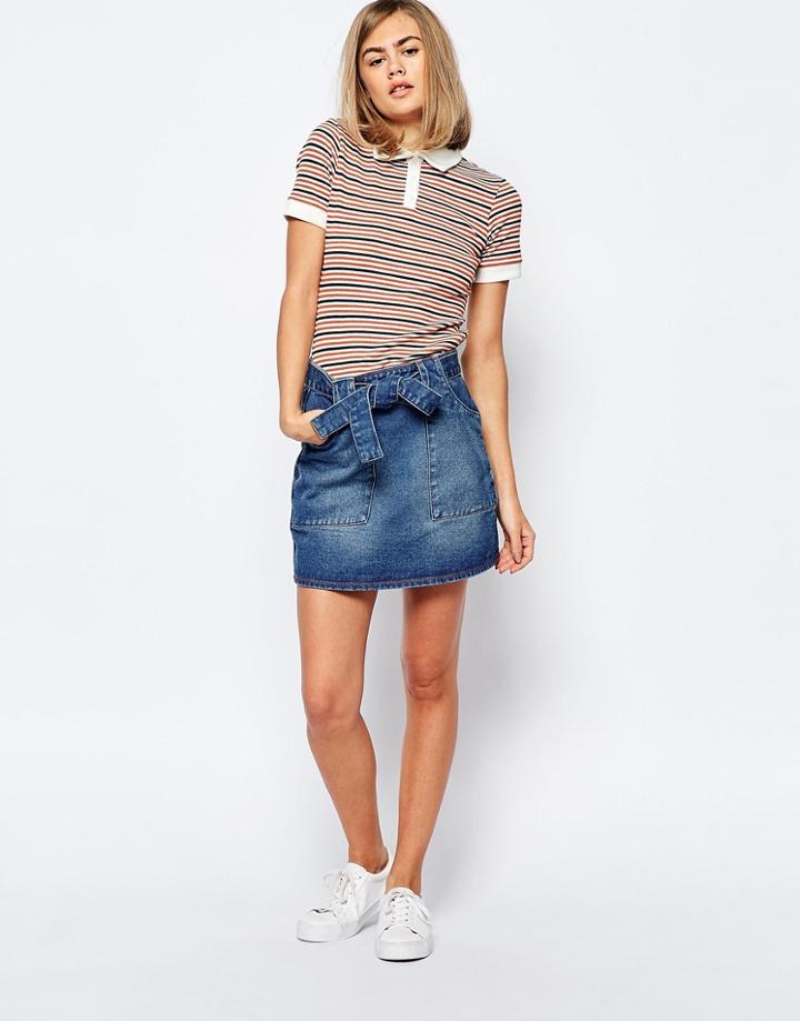 Lost Ink Denim Aline Mini Skirt With Belt - Blue Denim
