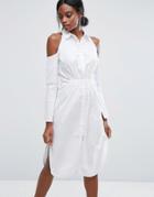 Lavish Alice Cotton Shirt Dress With Cold Shoulder - White