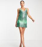 Asos Design Tall Mini Cami Dress In Green Zebra Sequin-multi