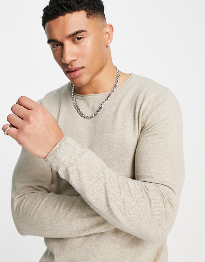 Jack & Jones Essentials Lightweight Sweater In Beige-neutral