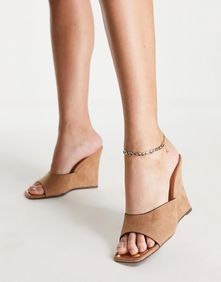 River Island Suedette Wedge Heeled Sandal In Beige-neutral