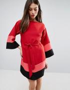Hedonia Kimono Sleeve Dress With Belt Detail - Red