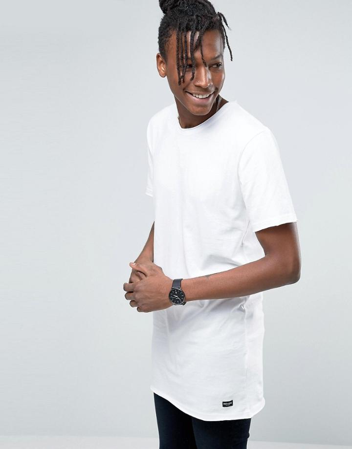 Only & Sons Longline Raw Edge T-shirt - White