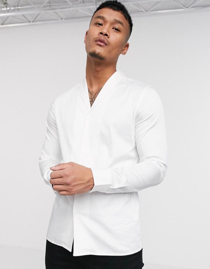 Asos Design Premium Slim Fit Sateen Shirt With Shawl Collar In White