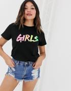 Asos Design T-shirt With Girls In Ombre Puff Print - Black