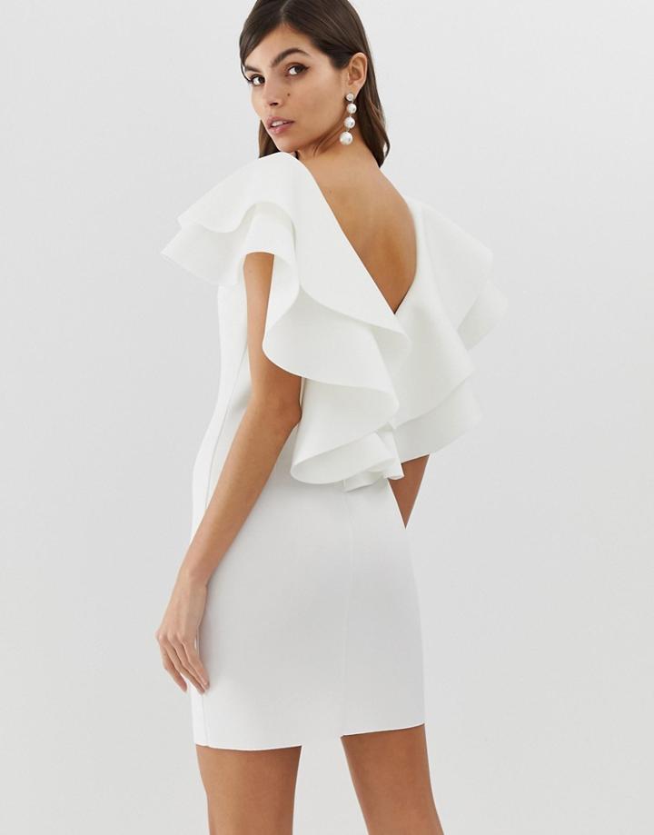 Asos Design Open Back Mini Dress With Double Ruffle-cream