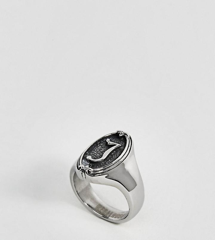 Regal Rose Gothic Framed J Initial Ring - Silver