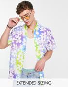 Asos Design Relaxed Button Down Collar Shirt In Linen Look With Ombre Floral Print-multi
