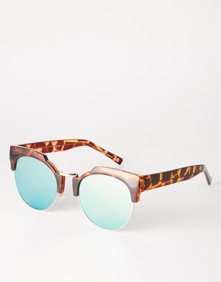 Asos Round Sunglasses In Cp With High Nose And Flat Lens - Tort