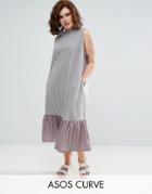Asos Curve Midi Dress In Stripe With Drop Frill Hem - Multi
