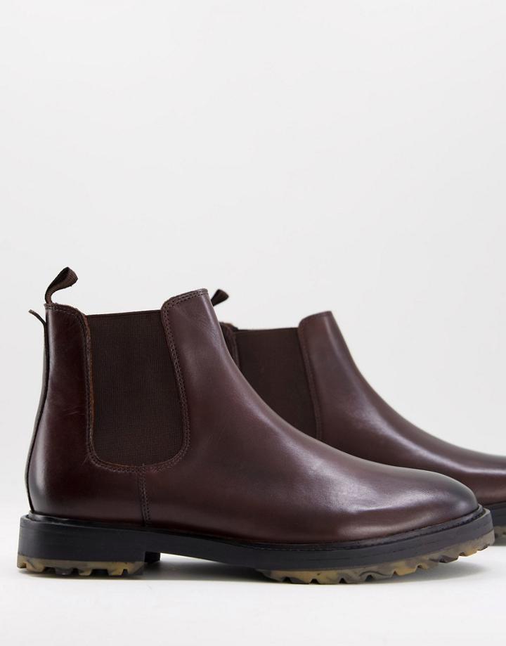 Walk London James Camo Sole Chelsea Boots In Brown Leather
