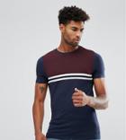 Asos Tall Muscle T-shirt With Color Block And Taping In Navy - Navy
