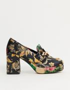 Asos Design Selina Platform Mid-heeled Loafers In Velvet Jacquard-multi