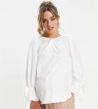 Little Mistress Maternity White Satin Blouse With Tie Cuffs