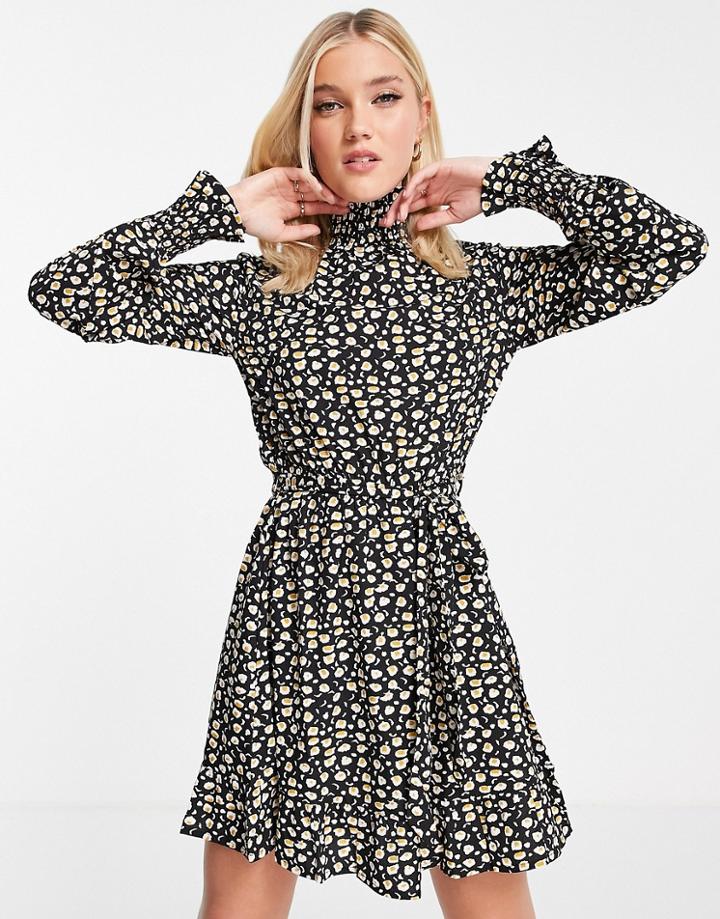Influence High Neck Tie Waist Mini Dress In Abstract Print-multi