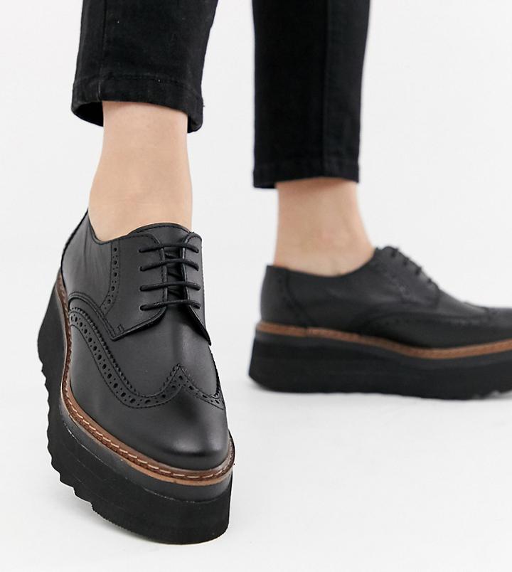 Depp Wide Fit Leather Flatform Brogues-black