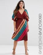 Asos Curve Midi Wrap Dress In Bright Stripe - Multi