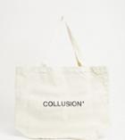 Collusion Unisex Branded Tote Bag In Ecru-white