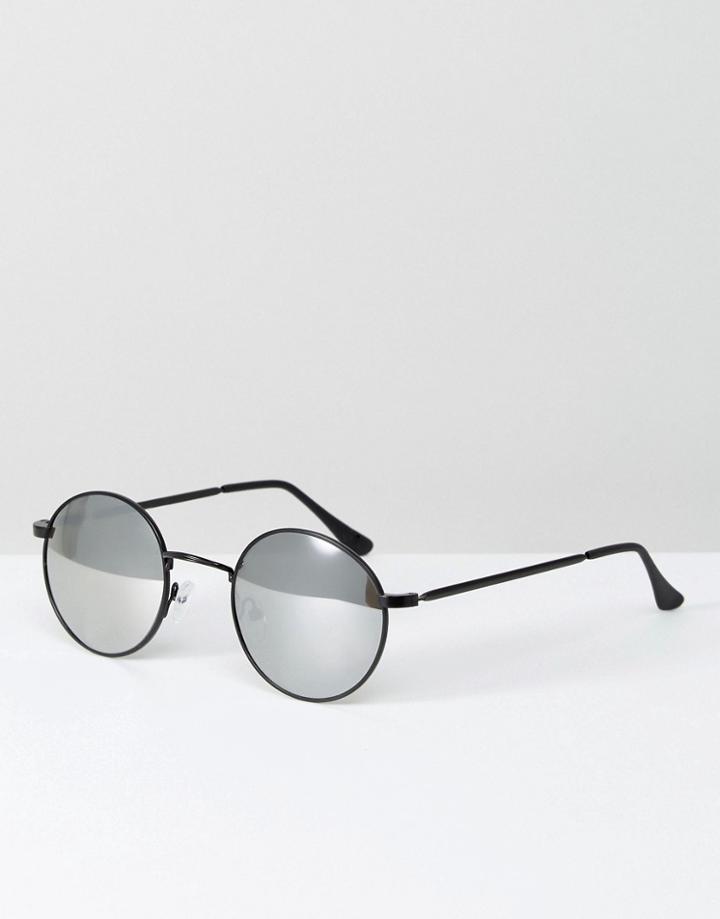 Asos Round Sunglasses In Black With Mirror Lens - Black
