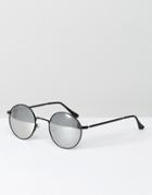 Asos Round Sunglasses In Black With Mirror Lens - Black