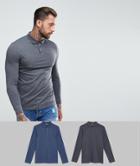 Asos Design Jersey Long Sleeve Polo 2 Pack - Multi