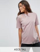 Asos Tall T-shirt With Cutwork Lace - Pink
