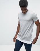 Esprit Long Line T-shirt With Drop Hem Detail - Gray