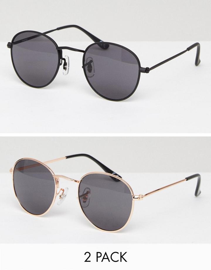 Asos Metal Round Sunglasses 2 Pack In Black And Rose Gold - Multi