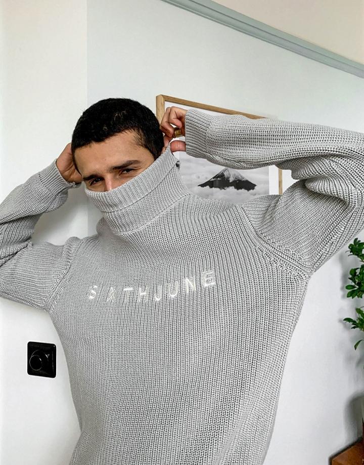 Sixth June High Neck Chest Logo Sweater In Gray-grey