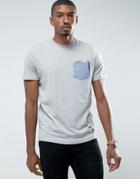 Brave Soul Chambrey Check Pocket T-shirt - Gray