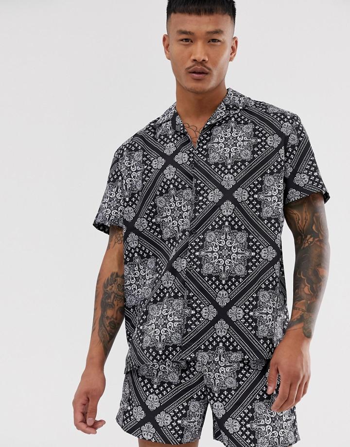 Good For Nothing Two-piece Revere Collar Shirt In Black Paisley Print