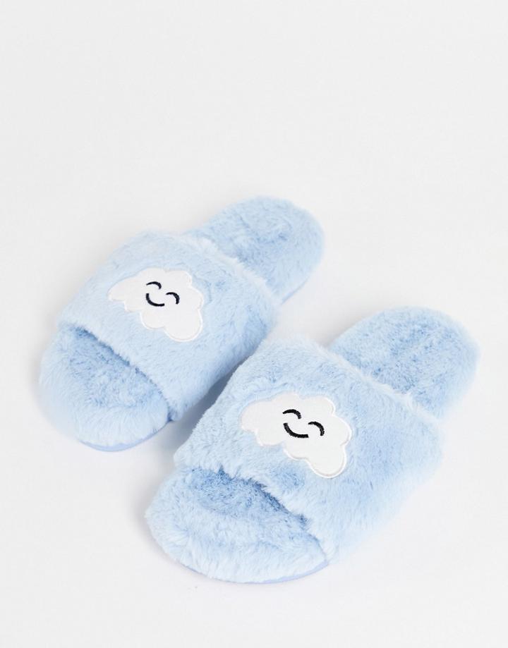 Monki Vegan Friendly Cloud Print Slippers In Blue