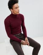 Gianni Feraud Premium Muscle Fit Stretch Roll Neck Fine Gauge Sweater - Red