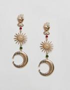 Her Curious Nature Hand & Moon Statement Earrings - Gold