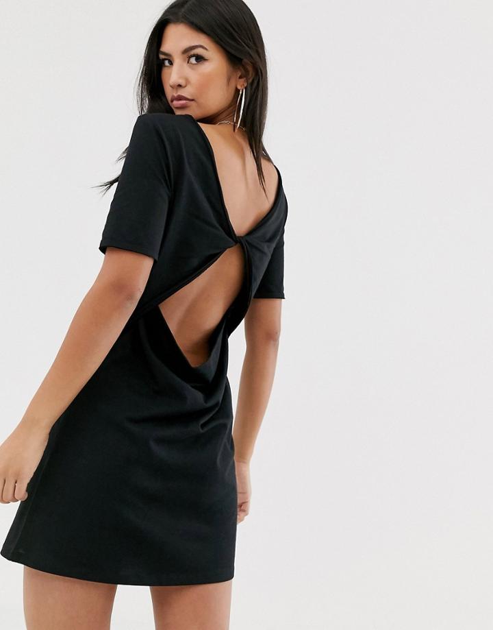 Asos Design Twist Back Mini T Shirt Dress-black