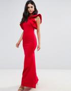 Club L Scuba Fishtail Maxi Dress With Extreme Ruffle Sleeve - Red