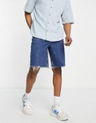 River Island Denim Longline Shorts In Blue