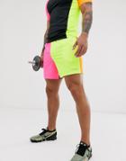 Asos 4505 Training Shorts With Neon Color Block-multi