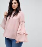 Lost Ink Plus Smock Top With Tiered Wide Ruffle Sleeves - Pink