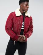 Alpha Industries Bomber Jacket Shearling Collar In Burgundy - Red