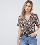 Asos Design Tall Boxy Top With Contrast Buttons In Snake Print - Multi