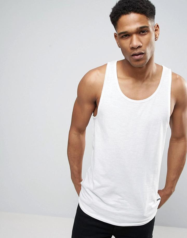 Jack & Jones Originals Tank With Raw Edges - White