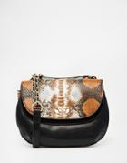 Mango Double Fold Over Snake Print Saddle Bag - Black