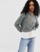 Asos Design Fleece With Contrast Zip - Gray