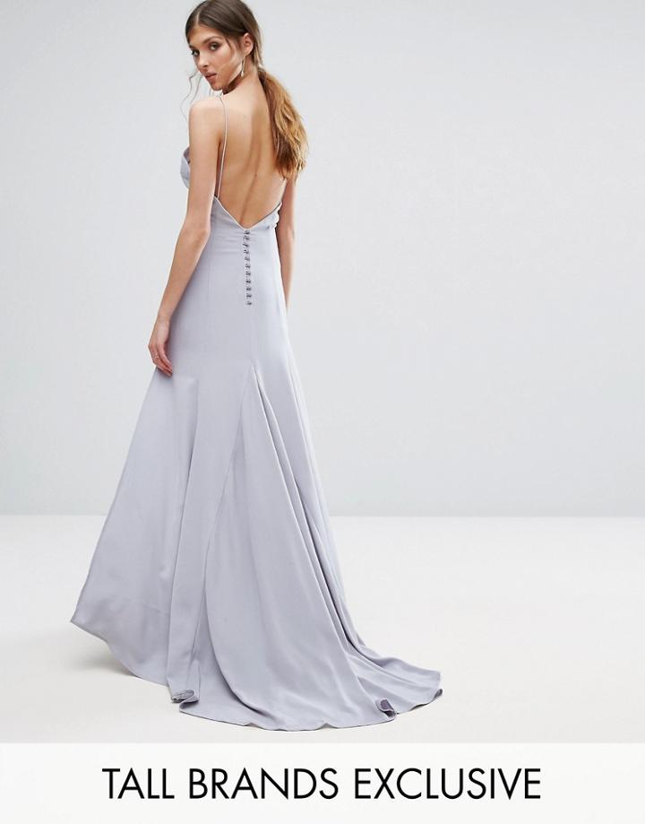 Jarlo Tall Button Back Cami Strap Maxi Dress - Gray